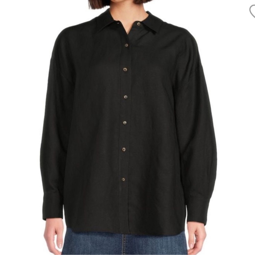 Favorite Daughter The Rebound Linen Shirt button down black  womens shirt